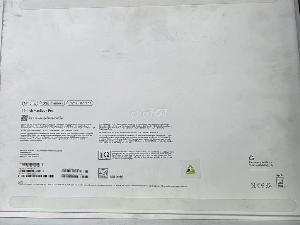 Apple Macbook Pro 14 M4 16GB/512GB. Mua bán Laptop tại Quận 5 Tp Hồ Chí Minh được đăng bởi Phạm Bắc hình 1