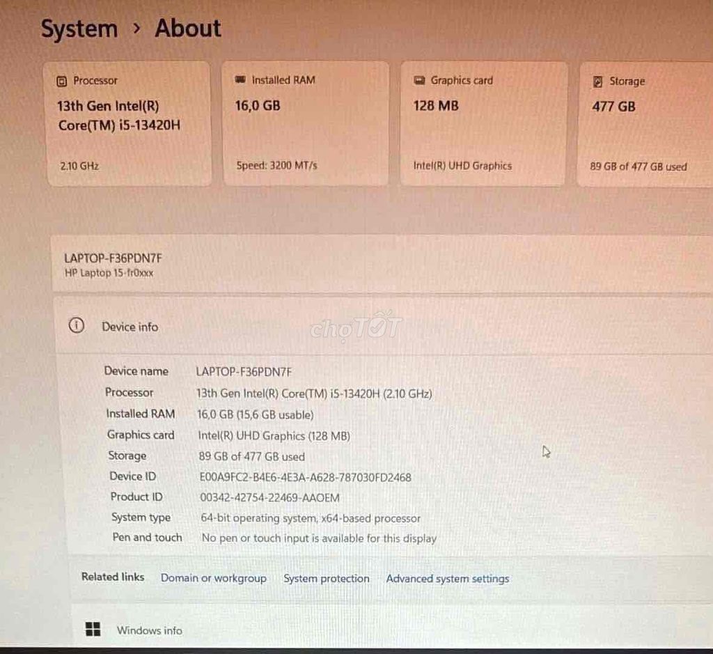 HP 15-fr0xxx i5-13420H 15.6 inch 16GB/477GB SSD. Mua bán Laptop tại Quận Bình Tân Tp Hồ Chí Minh được đăng bởi Thuy Vy hình 1