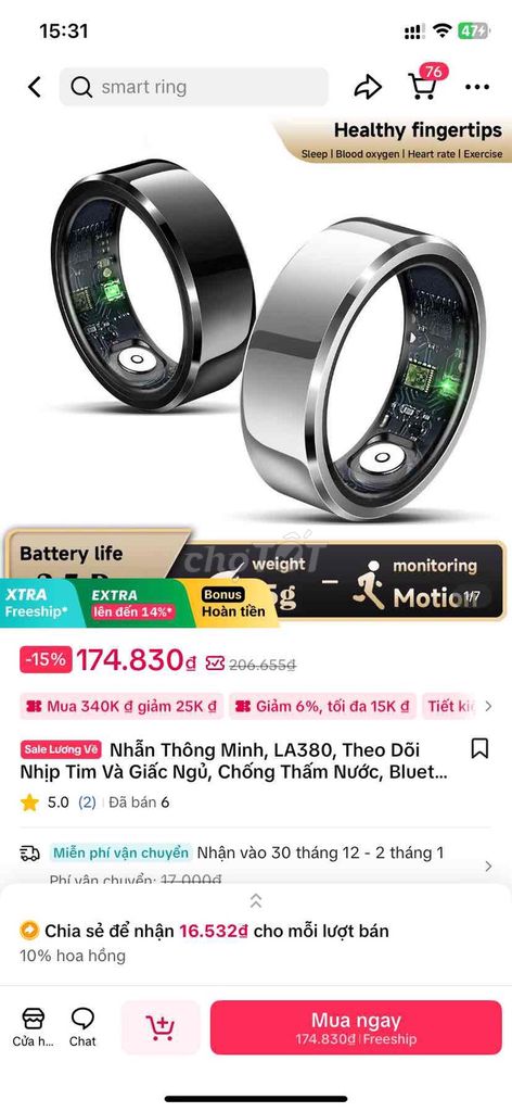 Nhẫn thông minh LA380 Đen. Mua bán Thiết bị đeo thông minh tại Thành phố Vĩnh Yên Vĩnh Phúc được đăng bởi Mạnh Phạm hình 1
