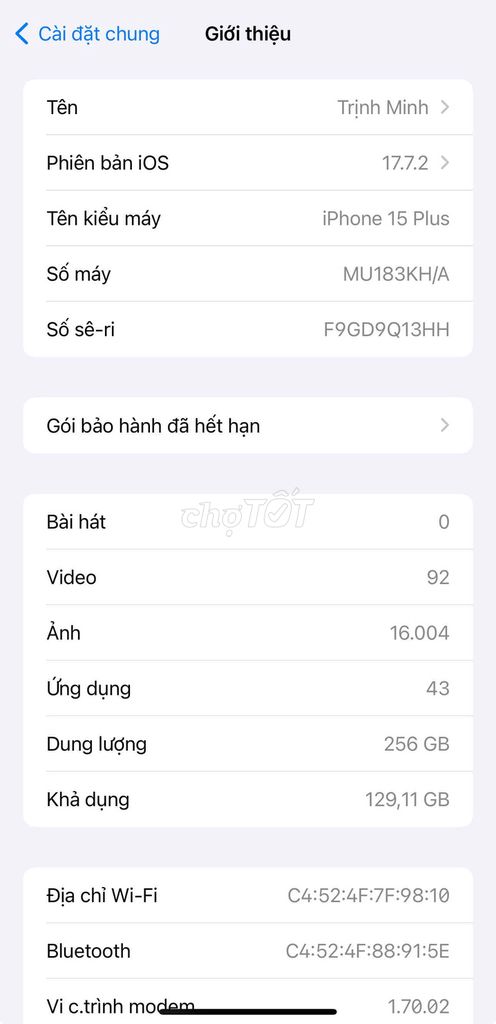 Iphone 15 plus 256gb black ios 17.7.2 pin tốt. Mua bán Điện thoại tại Quận Hà Đông Hà Nội được đăng bởi Trinh Minh hình 1