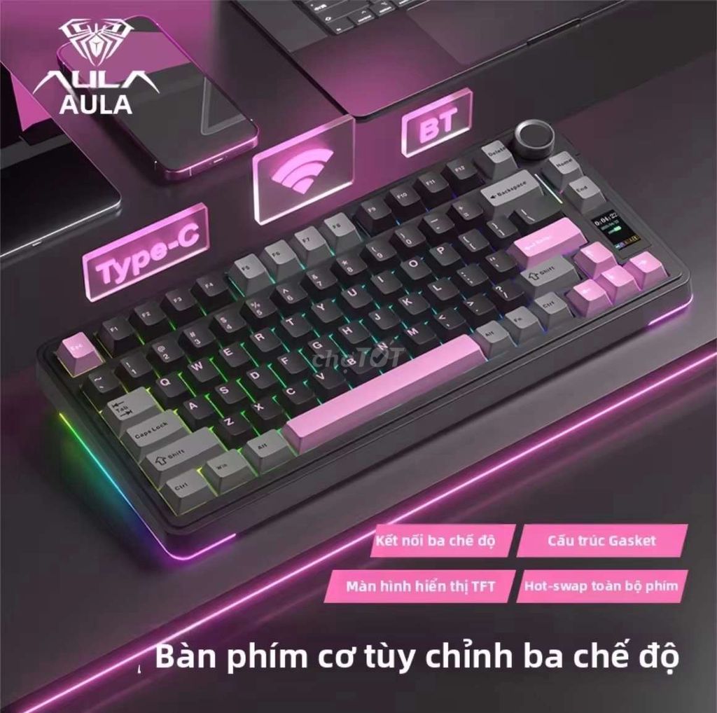Bàn phím cơ Aula S75 Pro Đen hồng Mới. Mua bán Phụ kiện (Màn hình, Chuột...) tại Huyện Thủ Thừa Long An được đăng bởi Vinh Gaming hình 1