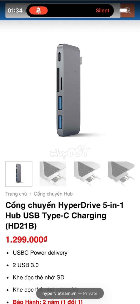 HyperDrive HD21B Cổng chuyển Hub Bạc 5-in-1. Mua bán Phụ kiện (Màn hình, Chuột...) tại Quận Long Biên Hà Nội được đăng bởi Linh Nguyen hình 1