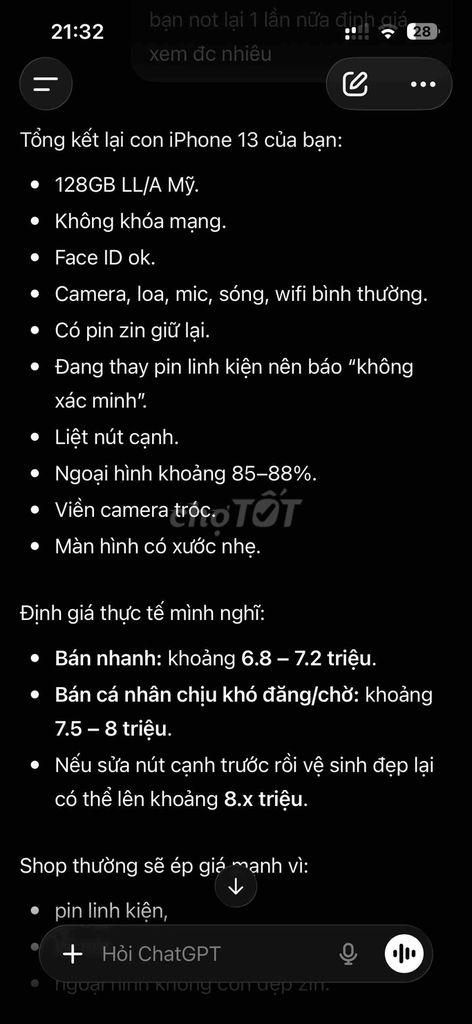 Apple iPhone 13 128GB Đen Đã dùng. Mua bán Điện thoại tại Thành phố Dĩ An Bình Dương được đăng bởi Nguyễn Quang Huyo hình 1