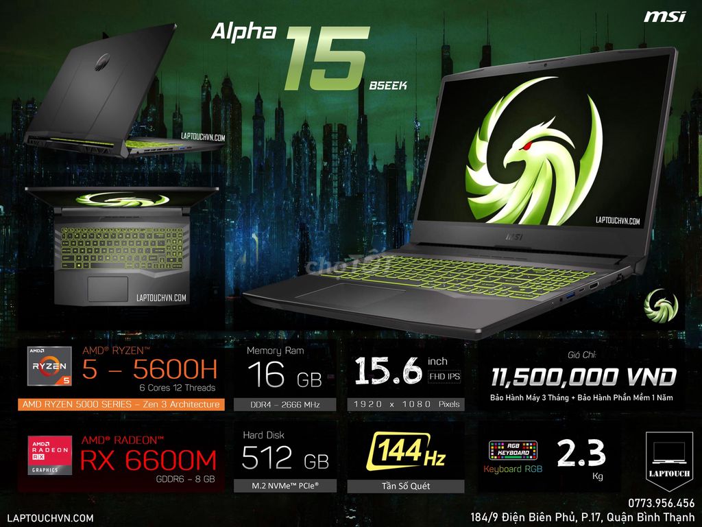 MSI Alpha 15 - B5EEK [ RX 6600M - 8 GB ]. Mua bán Laptop tại Quận Bình Thạnh Tp Hồ Chí Minh được đăng bởi Cửa Hàng Máy Tính Laptouch VN hình 1