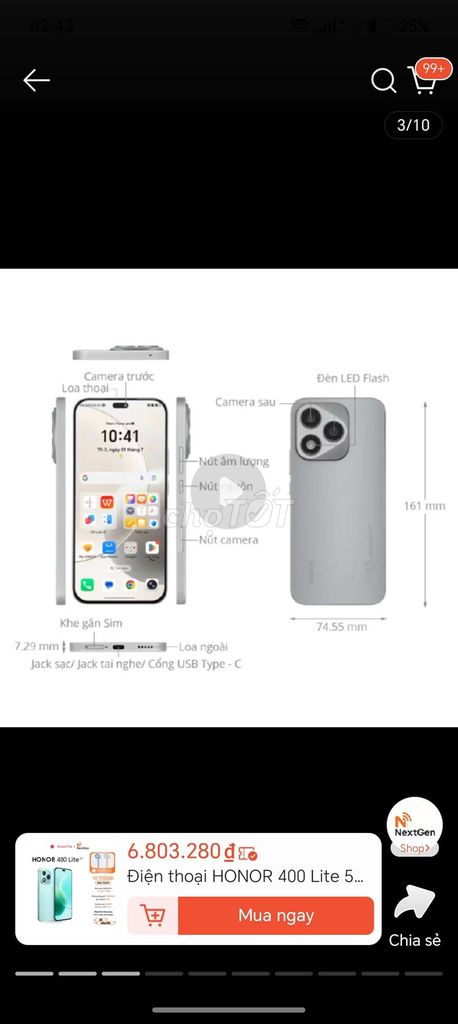Honor 400 Lite 5G Xám 98%. Mua bán Điện thoại tại Huyện Long Hồ Vĩnh Long được đăng bởi Long hình 1