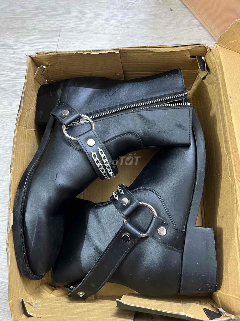 Harness Boots Nam da Nappa, bốt cổ cao kéo khoá