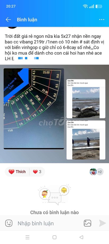 Cần bán gấp 2lô đất đường xe hơi , cần giờ. Mua bán đất tại Huyện Cần Giờ Tp Hồ Chí Minh được đăng bởi đanngthanhtai hình 4