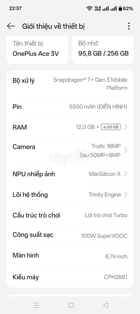 OnePlus Ace 3V 256GB. Mua bán Điện thoại tại Thành phố Sóc Trăng Sóc Trăng được đăng bởi Mai Quốc Huy  hình 1