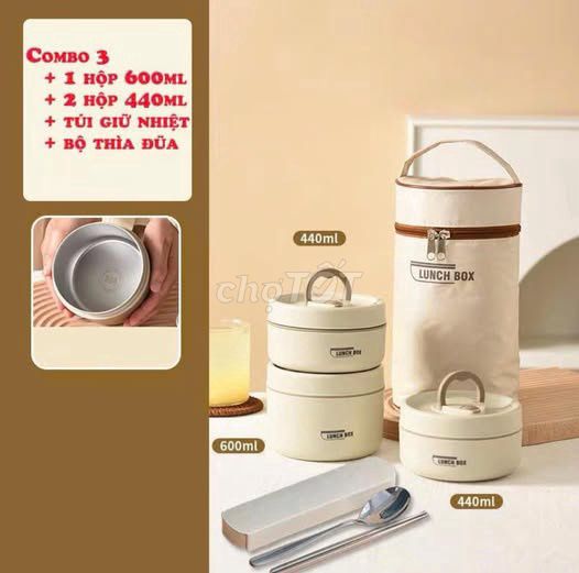 Hộp cơm giữ nhiệt Inox 304 3 tầng Kem. Mua bán Dụng cụ nhà bếp tại Quận 5 Tp Hồ Chí Minh được đăng bởi Hội Đồ Điện Tử hình 1