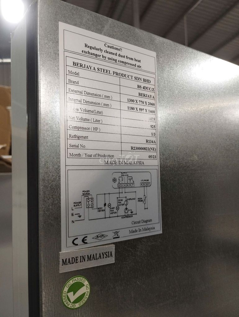 Thanh lý tủ mát inox Berjaya 1029L new 97%