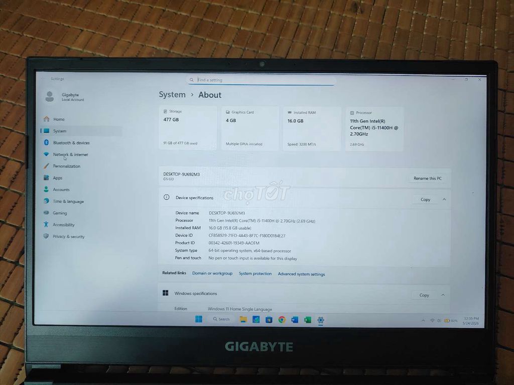 Gigabyte G5 i5 11400h 16GB/512GB, RTX 3050. Mua bán Laptop tại Huyện Giao Thủy Nam Định được đăng bởi Anh Đức hình 1