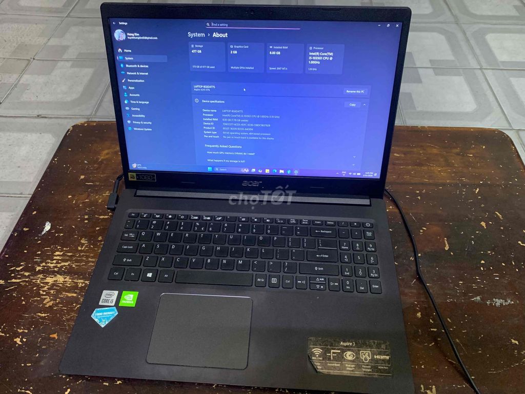 Acer Aspire A315-57G i5-1035G1. Mua bán Laptop tại Quận Tân Phú Tp Hồ Chí Minh được đăng bởi Hamet Trương hình 1