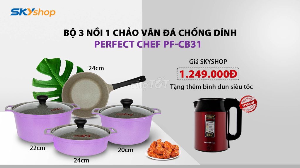 Bộ 3 nồi 1 chảo vân đá chống dính Perfect Chef