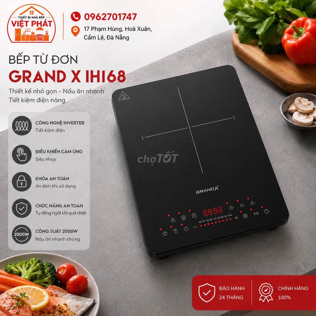 Bếp từ đơn Grand X IH168 Inverter Đen. Mua bán Bếp, lò, đồ điện nhà bếp tại Quận Cẩm Lệ Đà Nẵng được đăng bởi Kimm Hoài Nội Thất Việt Phát hình 1