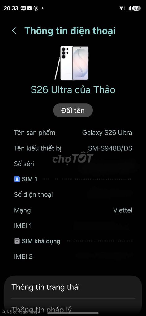 Samsung Galaxy S26 Ultra 256gb GB Trắng. Mua bán Điện thoại tại Huyện Yên Dũng Bắc Giang được đăng bởi Dink Nguyen hình 1