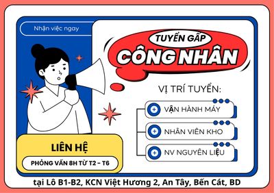  TUYỂN DỤNG CÔNG NHÂN THU NHẬP 11-14TR/THÁNG