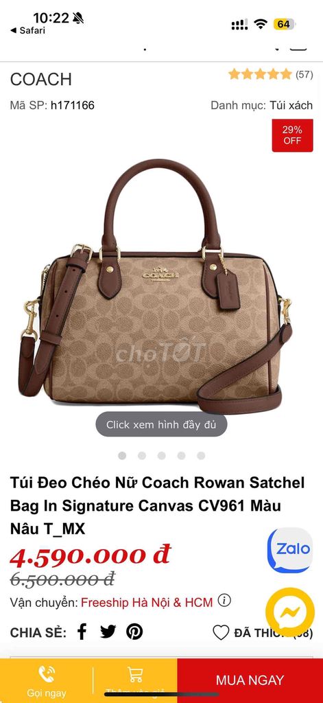 Thanh lý túi trống Coach mới 97% auth