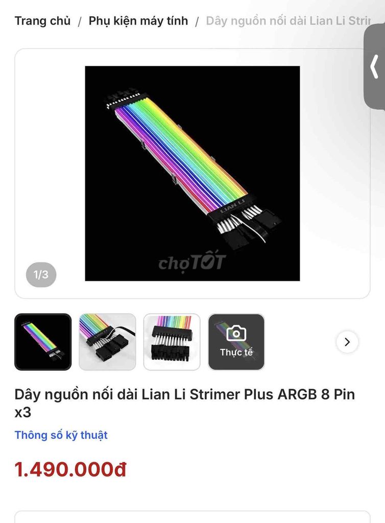Dây nguồn Lian Li Strimer Plus ARGB v1 8 Pin x3. Mua bán Phụ kiện (Màn hình, Chuột...) tại Quận Ninh Kiều Cần Thơ được đăng bởi hah hình 1