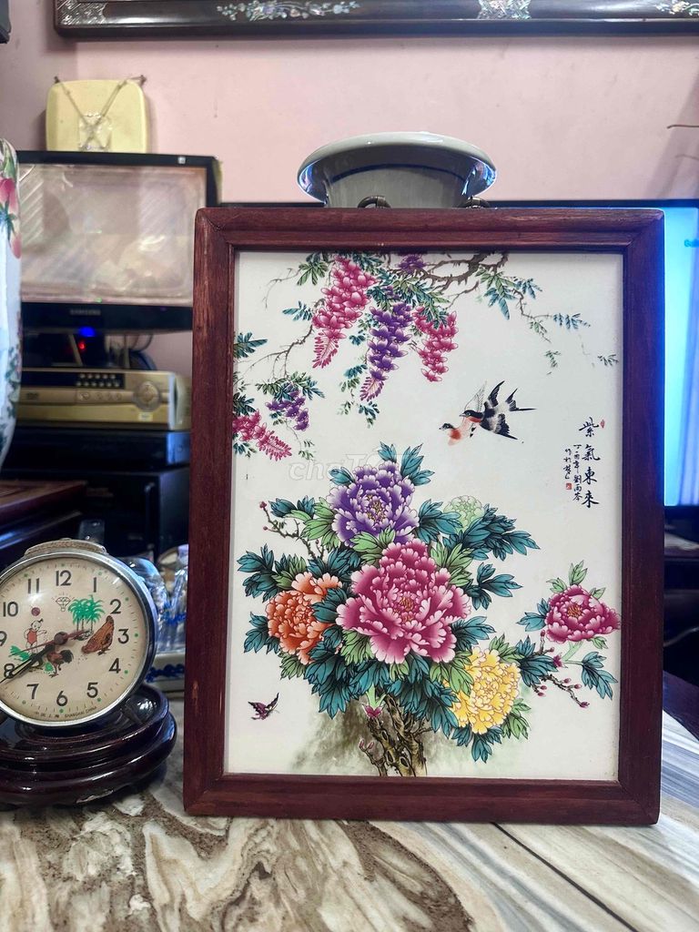 tranh sứ khung gỗ lim kt 29x37cm