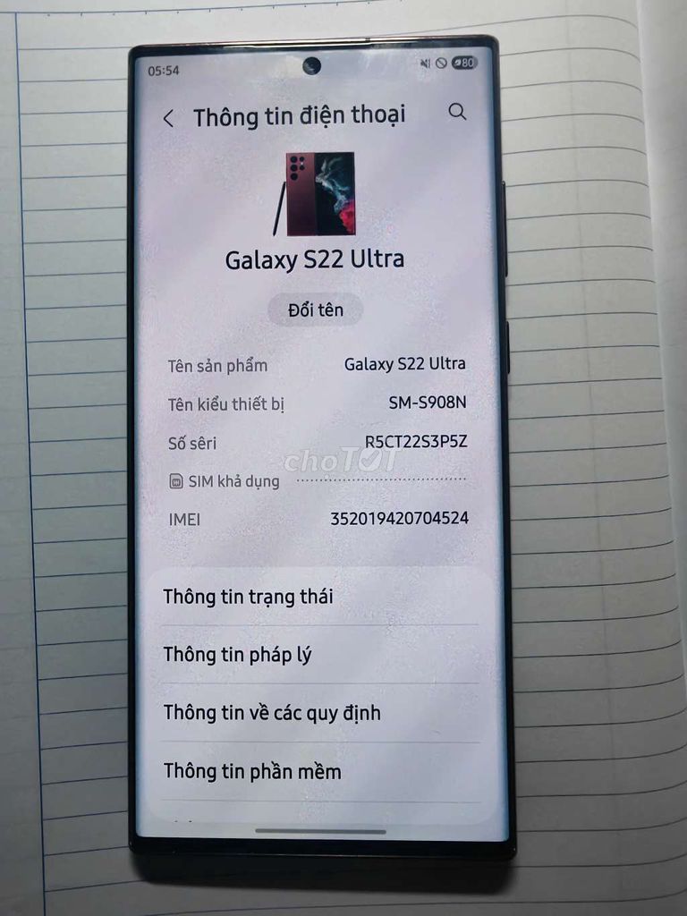 Samsung Galaxy S22 Ultra 256GB Hàn Quốc Nguyên bản. Mua bán Điện thoại tại Huyện Diễn Châu Nghệ An được đăng bởi Tunah hình 1
