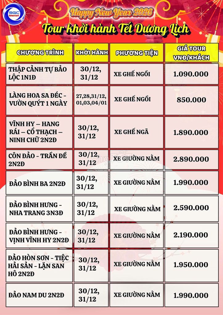 SGC Tourist - Chùm tour Tết Dương lịch 2026. Du lịch tại Quận Gò Vấp Tp Hồ Chí Minh được đăng bởi SGC Tourist hình 2