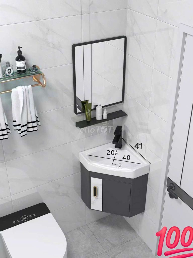 Bộ tủ lavabo góc kèm gương