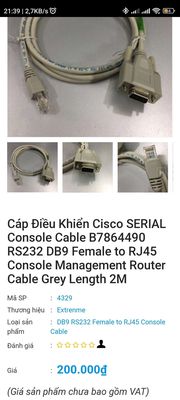 Cáp Điều Khiển Cisco RS232 DB9 Female to RJ45