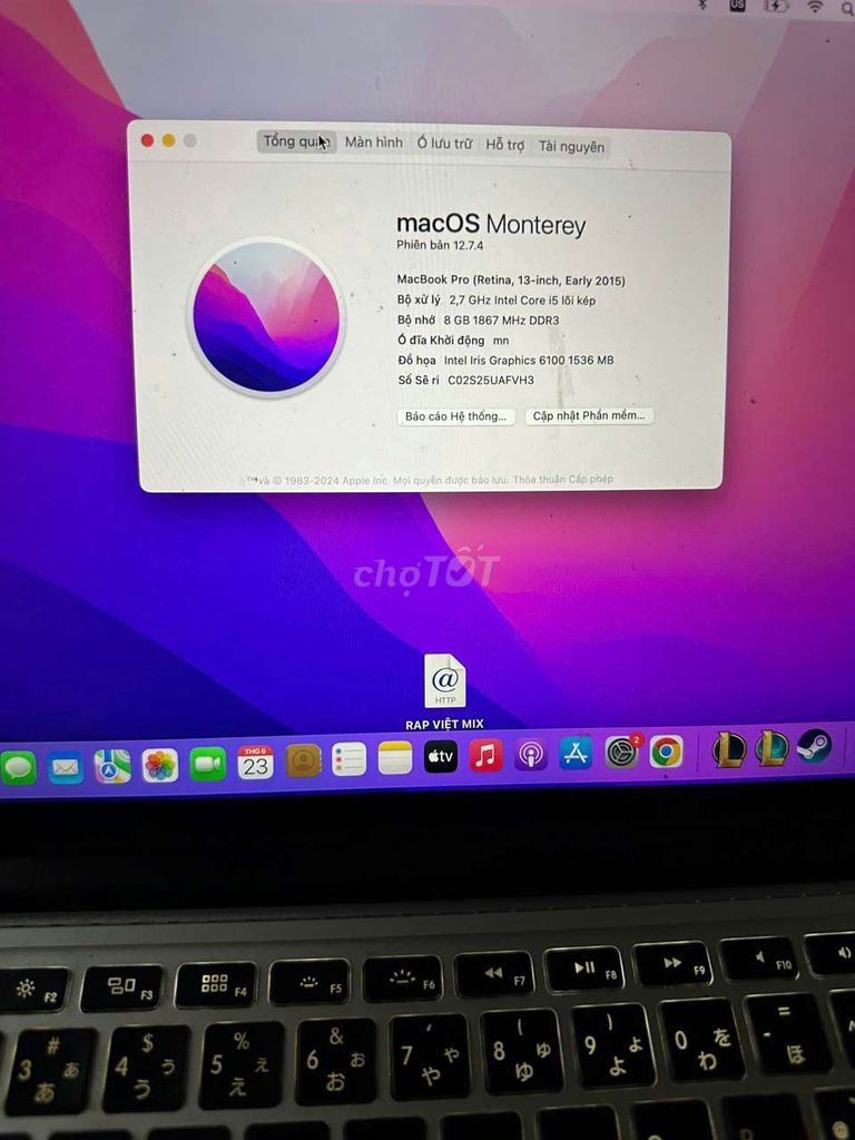 Apple MacBook Pro 2015 i5 8GB/121GB Bạc. Mua bán Laptop tại Thành phố Huế Thừa Thiên Huế được đăng bởi Quốc hình 1
