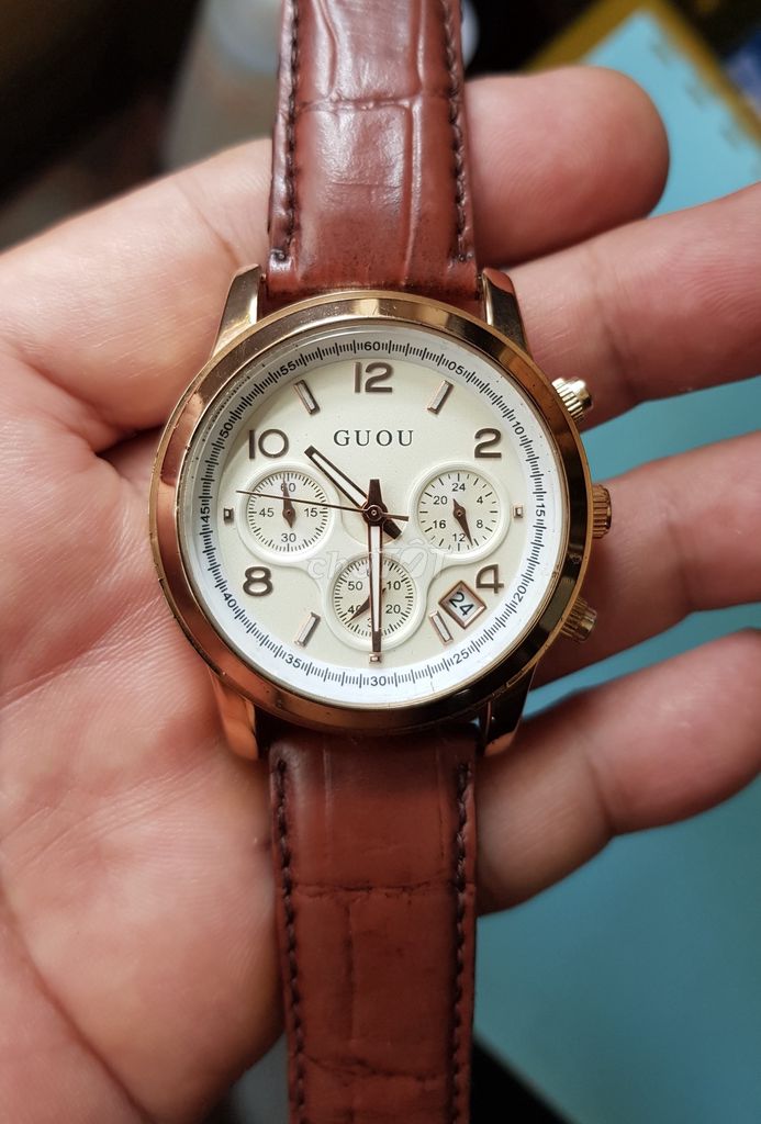 GUOU chronograph quartz mạ vàng size 38