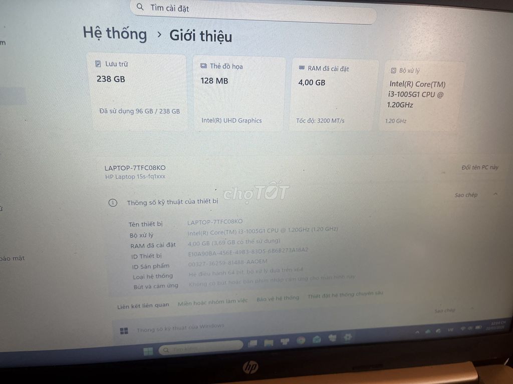 HP LAPTOP-7TFC08KO i3-1005G1 4GB/238GB. Mua bán Laptop tại Quận Hoàng Mai Hà Nội được đăng bởi nguyễn nguyễn hình 1