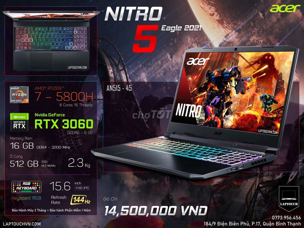 Acer Nitro 5 EAGLE 2021 AN515-57 [R7/RTX3060-6GB]. Mua bán Laptop tại Quận Bình Thạnh Tp Hồ Chí Minh được đăng bởi Cửa Hàng Máy Tính Laptouch VN hình 1