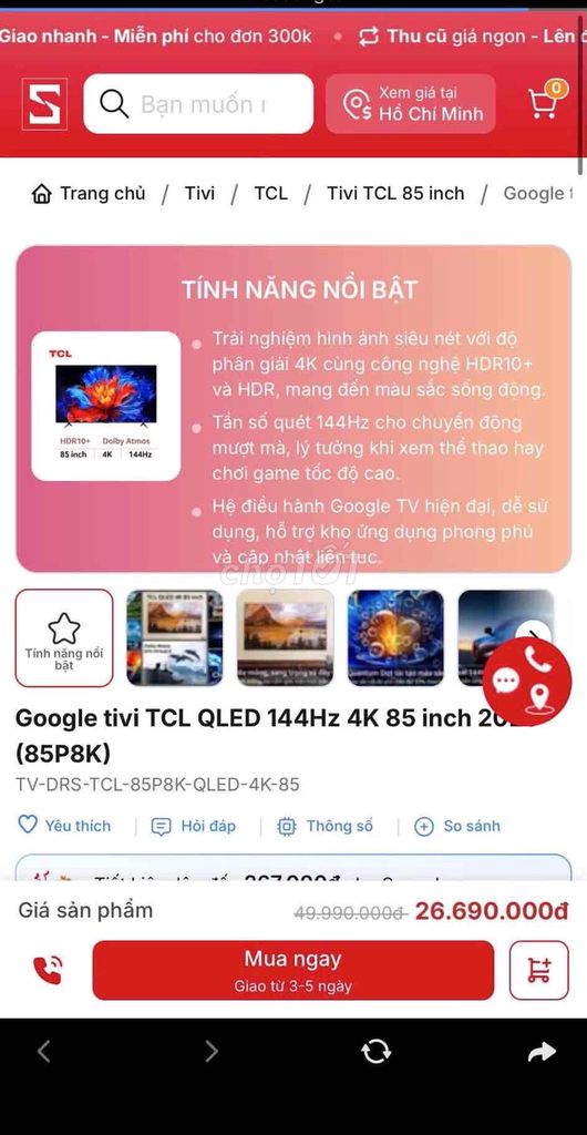 Tivi TCL 85P8K QLED 4K 144Hz Google TV. Mua bán Tivi, Âm thanh tại Quận Hải Châu Đà Nẵng được đăng bởi Phan Văn An hình 1