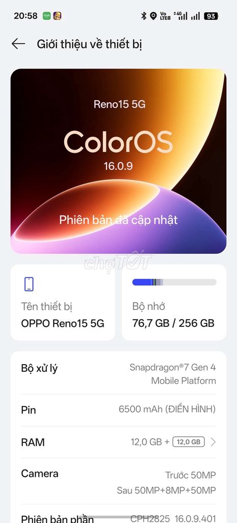 OPPO Reno15 5G 256GB Xanh. Mua bán Điện thoại tại Huyện Bắc Tân Uyên Bình Dương được đăng bởi Mr ngoc hình 1