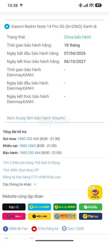 Redmi Note 14 Pro 5G 256GB Xanh. Mua bán Điện thoại tại Quận 6 Tp Hồ Chí Minh được đăng bởi Phan văn thưởng hình 1
