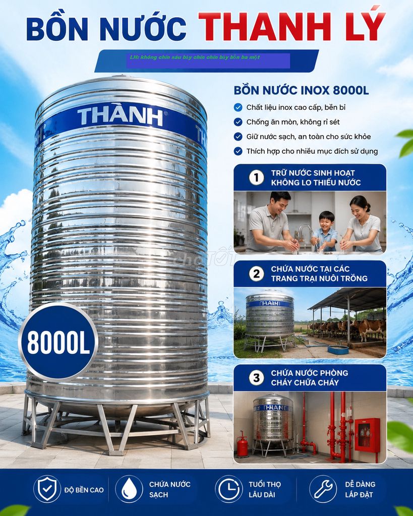 Bồn nước Inox 8000L Đứng Đại Thành giá rẻ. Mua bán Nội thất, đồ gia dụng khác tại Huyện Củ Chi Tp Hồ Chí Minh được đăng bởi Luyện Phan hình 1