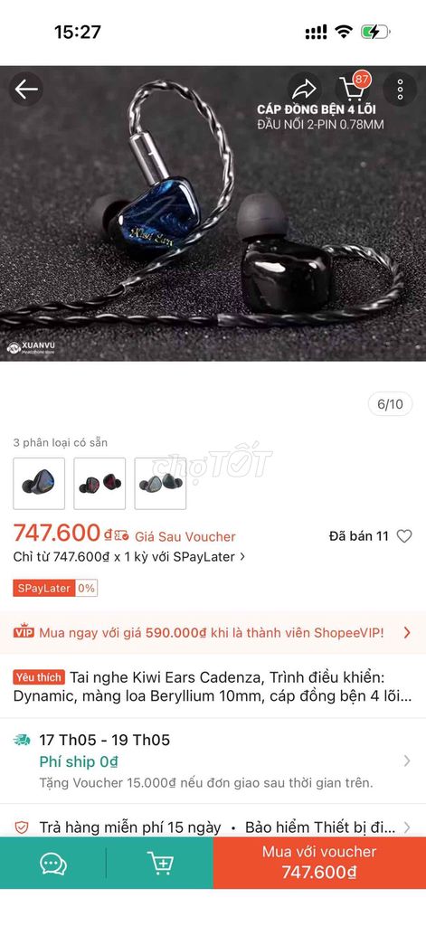 Tai nghe Kiwi Ears Cadenza. Mua bán Tivi, Âm thanh tại Quận Ngũ Hành Sơn Đà Nẵng được đăng bởi Nguyễn Tấn Phát hình 1