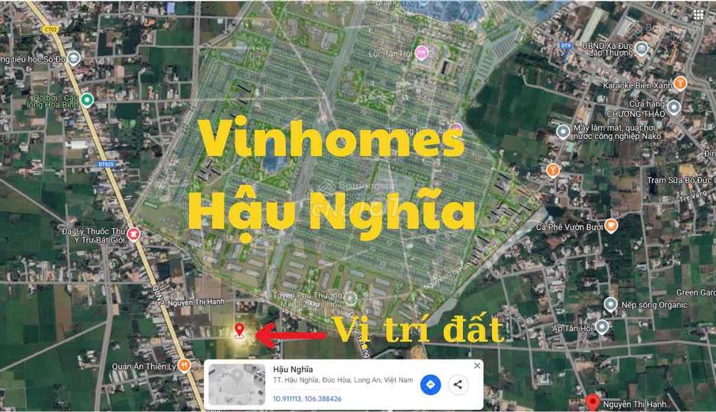 Bán đất Hậu Nghĩa- Long An sát bên CĐT Vingroup 94,5m2 850trieu có sổ