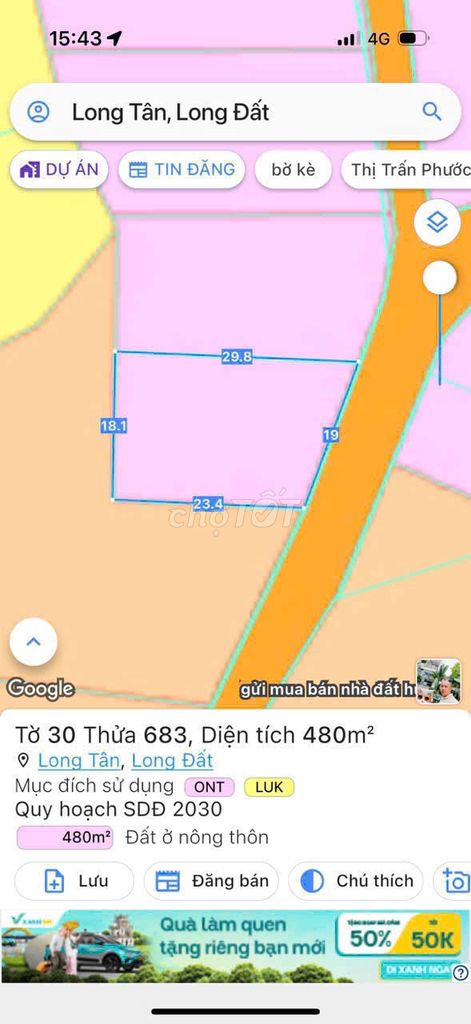LONG TÂN - LONG ĐẤT - BRVT- ngay gần Tỉnh Lộ 52, khu nhiều nhà vườn ạ. Mua bán đất tại Huyện Đất Đỏ Bà Rịa - Vũng Tàu được đăng bởi Nam Cường hình 1