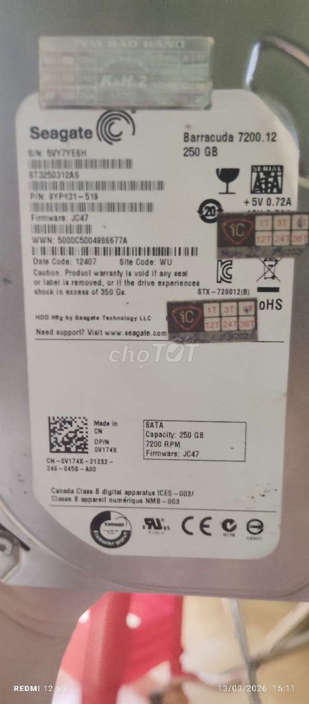 Ổ cứng Seagate Barracuda 7200.12 250gb. Mua bán Linh kiện (RAM, Card...) tại Thành phố Cao Lãnh Đồng Tháp được đăng bởi Trung Phúc Hà hình 1