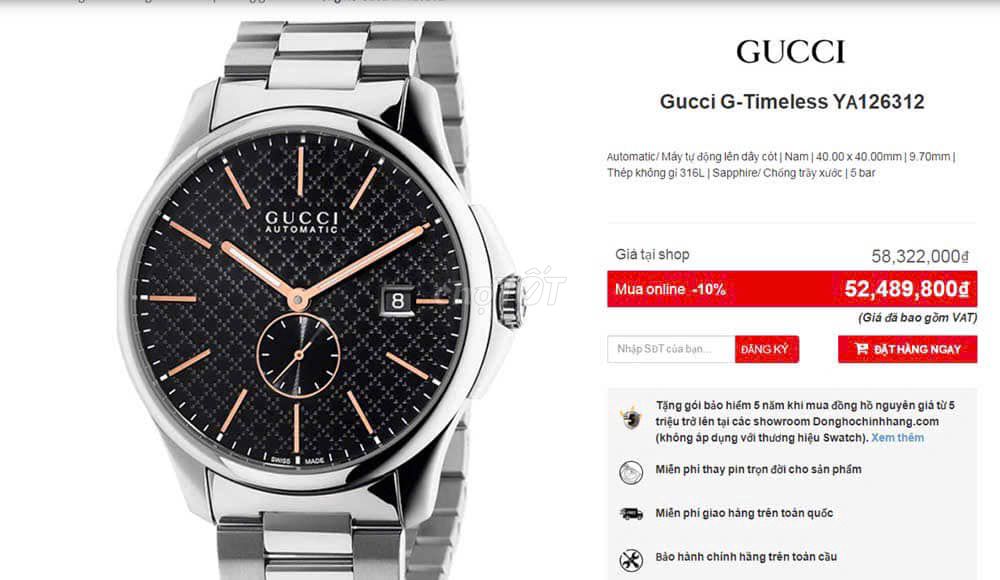 ĐH Nam Gucci Timeless Automatic Size 40mm Fullbox. Mua bán Đồng hồ tại Thành phố Thủ Đức Tp Hồ Chí Minh được đăng bởi Nguyễn Tấn Chương hình 4
