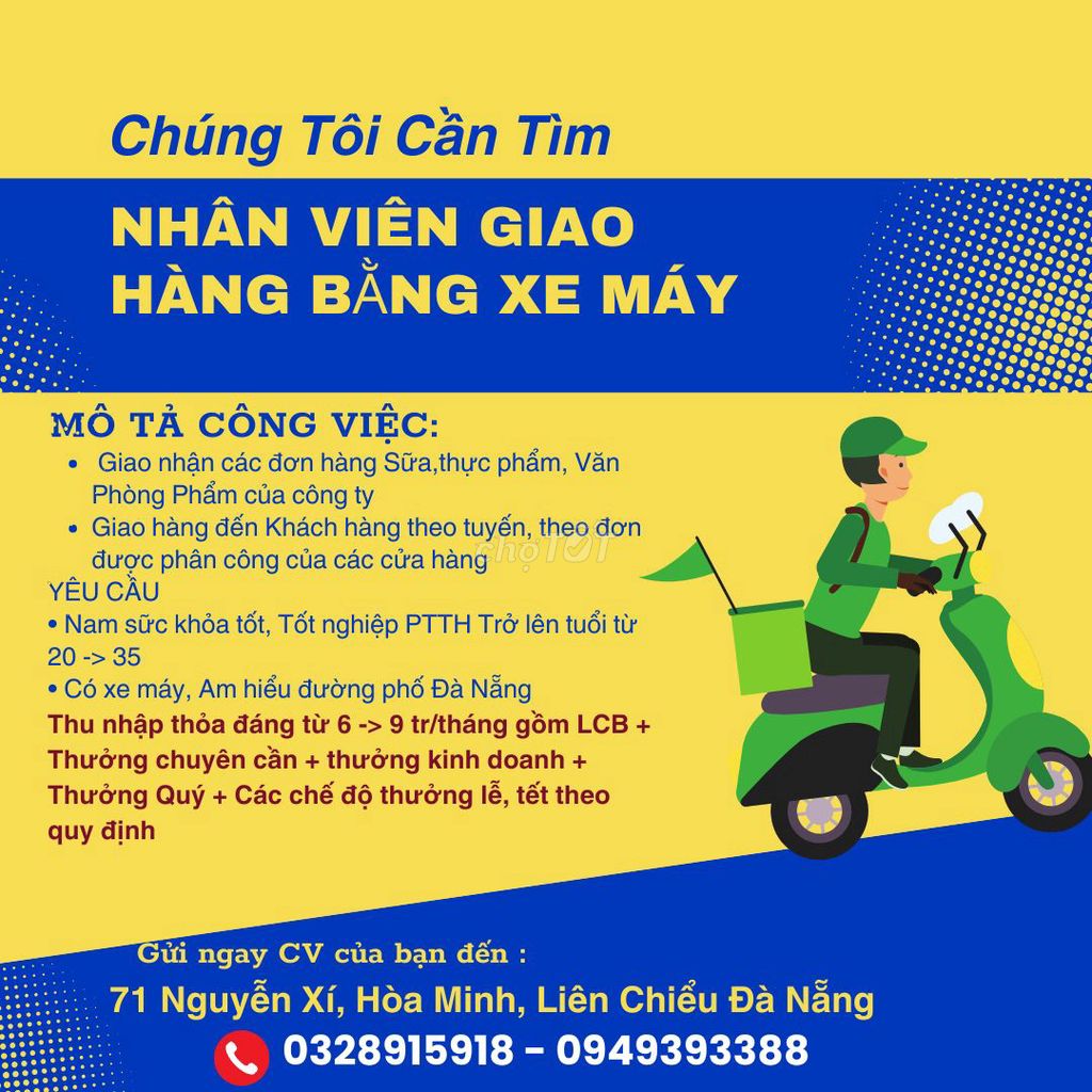 Nhân viên giao hàng bằng xe máy