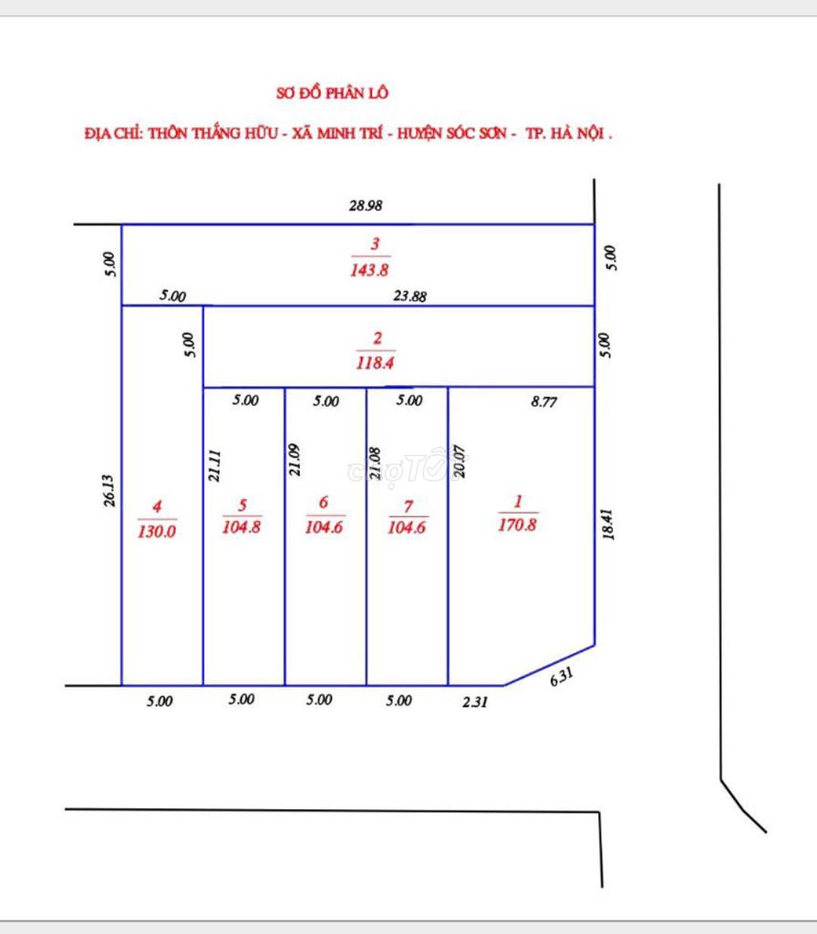 BÁN NHANH 105m2 THẮNG HỮU, MINH TRÍ SÓC SƠN