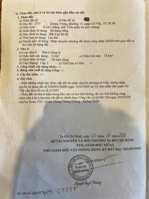 Chinh chu ban nha hem 275/111/17  Quang Trung Gò Vấp   2 phòng
