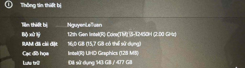Lenovo IdeaPad Slim 3 i5-12450H 16GB/512GB. Mua bán Laptop tại Quận 7 Tp Hồ Chí Minh được đăng bởi Lê Tuấn hình 1