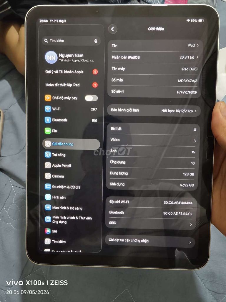 Apple iPad (A16) 128GB Bạc Mới. Mua bán Máy tính bảng tại Huyện Đông Anh Hà Nội được đăng bởi Nguyen Hung hình 1