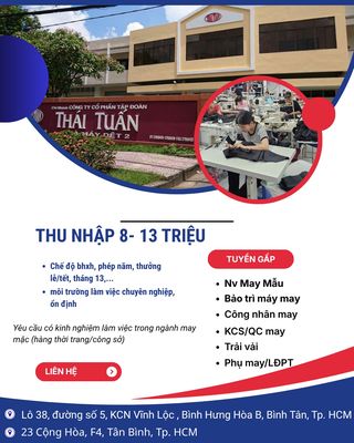 TUYỂN CÔNG NHÂN MAY & MAY MẪU ĐI LÀM NGAY