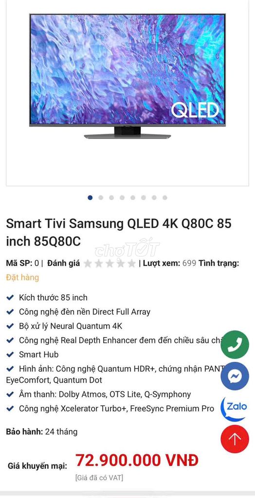 Tivi Samsung QA85Q80C QLED 85 inch 4K. Mua bán Tivi, Âm thanh tại Quận Bình Thuỷ Cần Thơ được đăng bởi Trí Nhân  hình 1