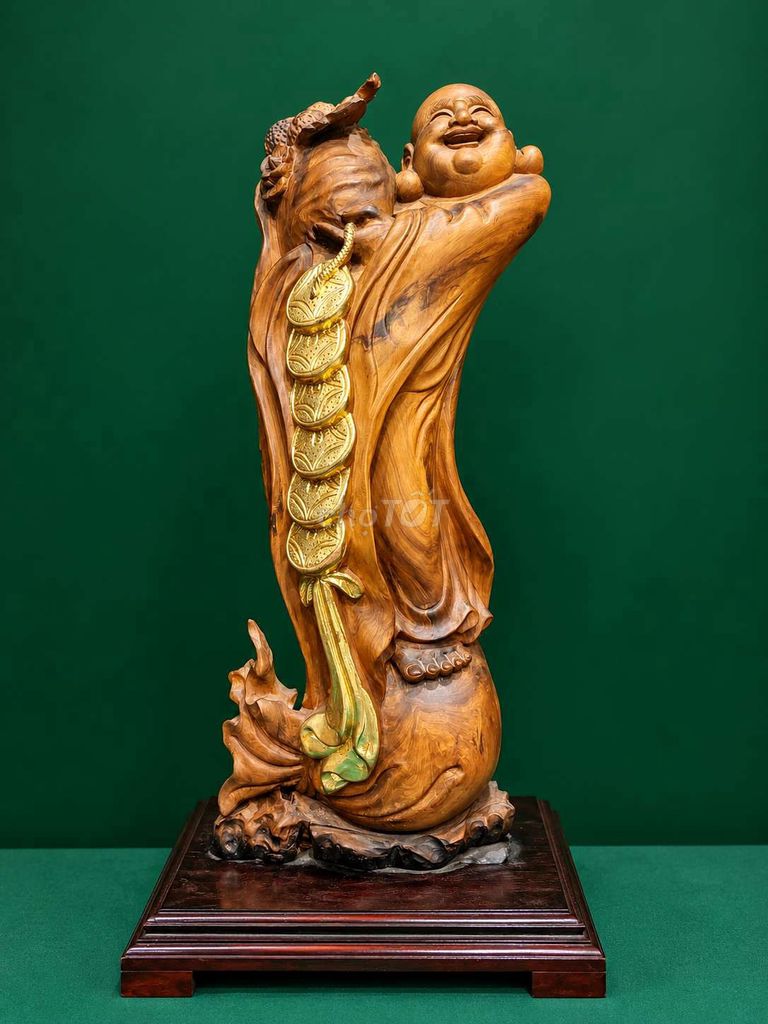 Tượng gỗ Di Lặc bế nhân sâm 79cm