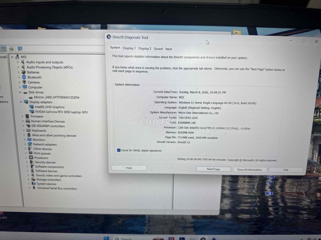 MSI Thin GF63 12UC i5-12450H RTX3050. Mua bán Laptop tại Quận Gò Vấp Tp Hồ Chí Minh được đăng bởi HQ86 Thanh Lý Cầm đồ hình 1