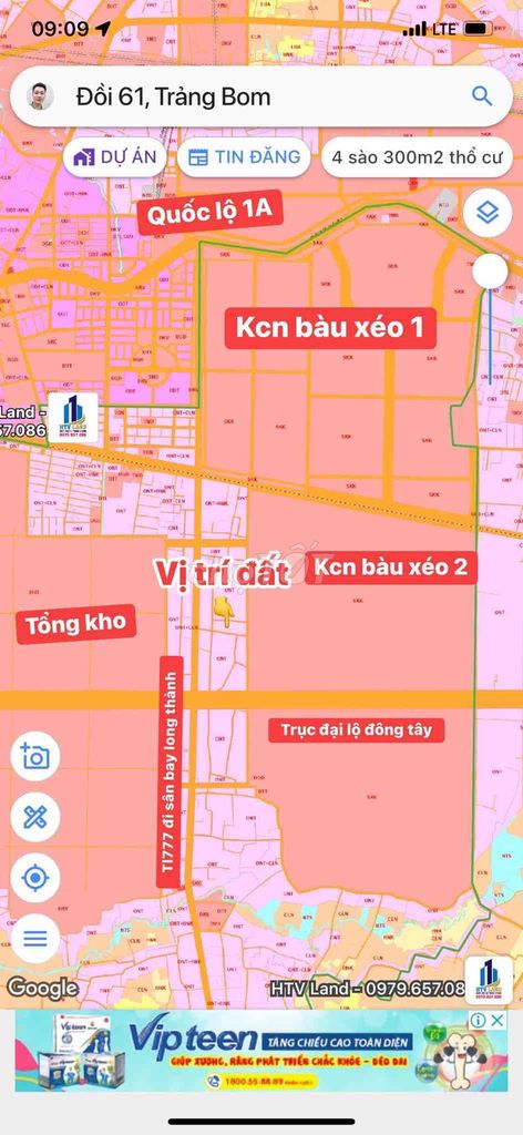 Bán lô đất ngay cổng kcn Bàu Xéo 2 Xã Đồi 61, Trảng Bom, Đồng Nai